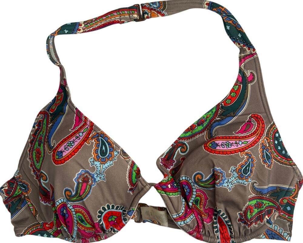 Victoria's Secret Brown Paisley Halter Bikini Top 36C EUC